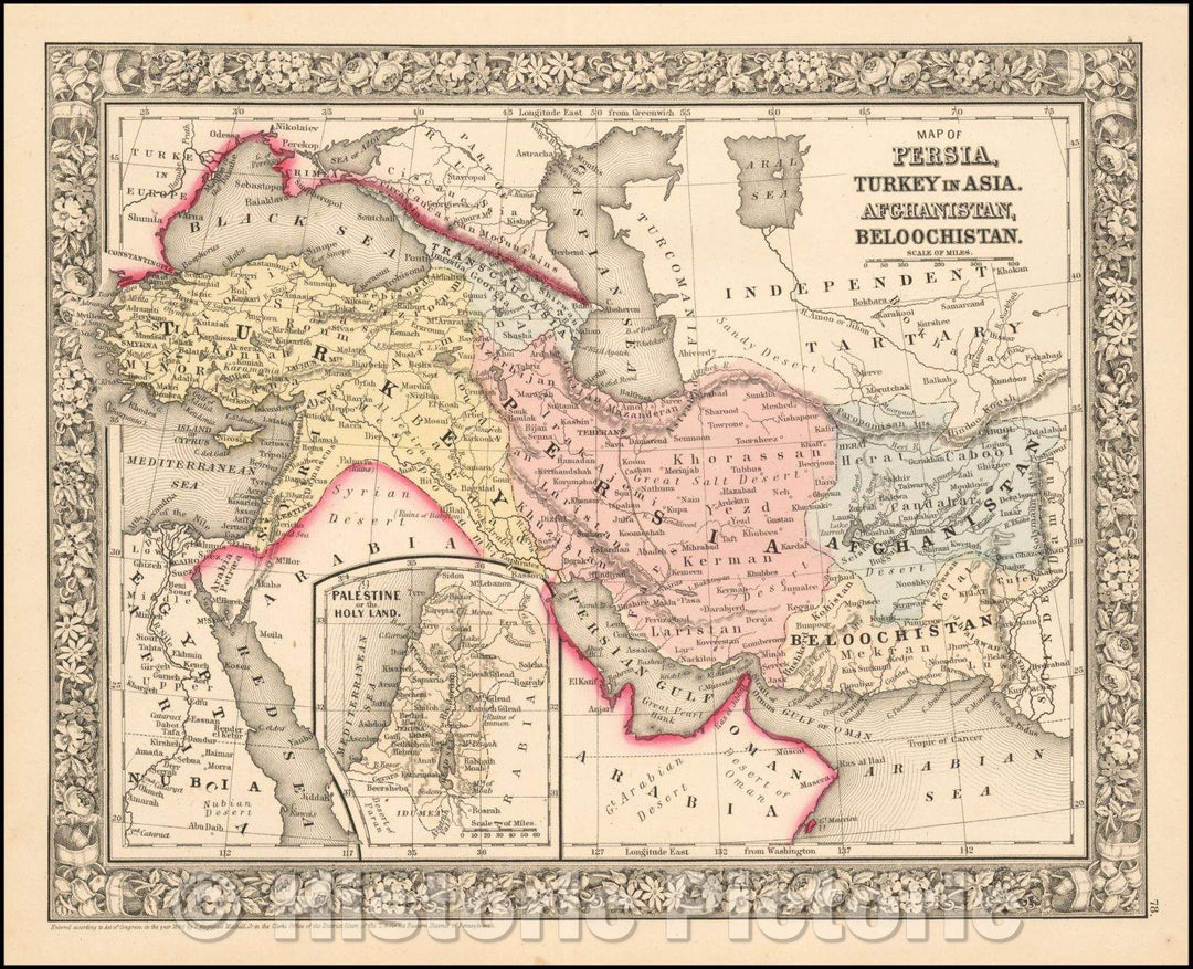 Historic Map - Map of Persia, Arabia, Turkey in Asia, Afghanistan, Beloochistan, 1888, Samuel Augustus Mitchell Jr. v1