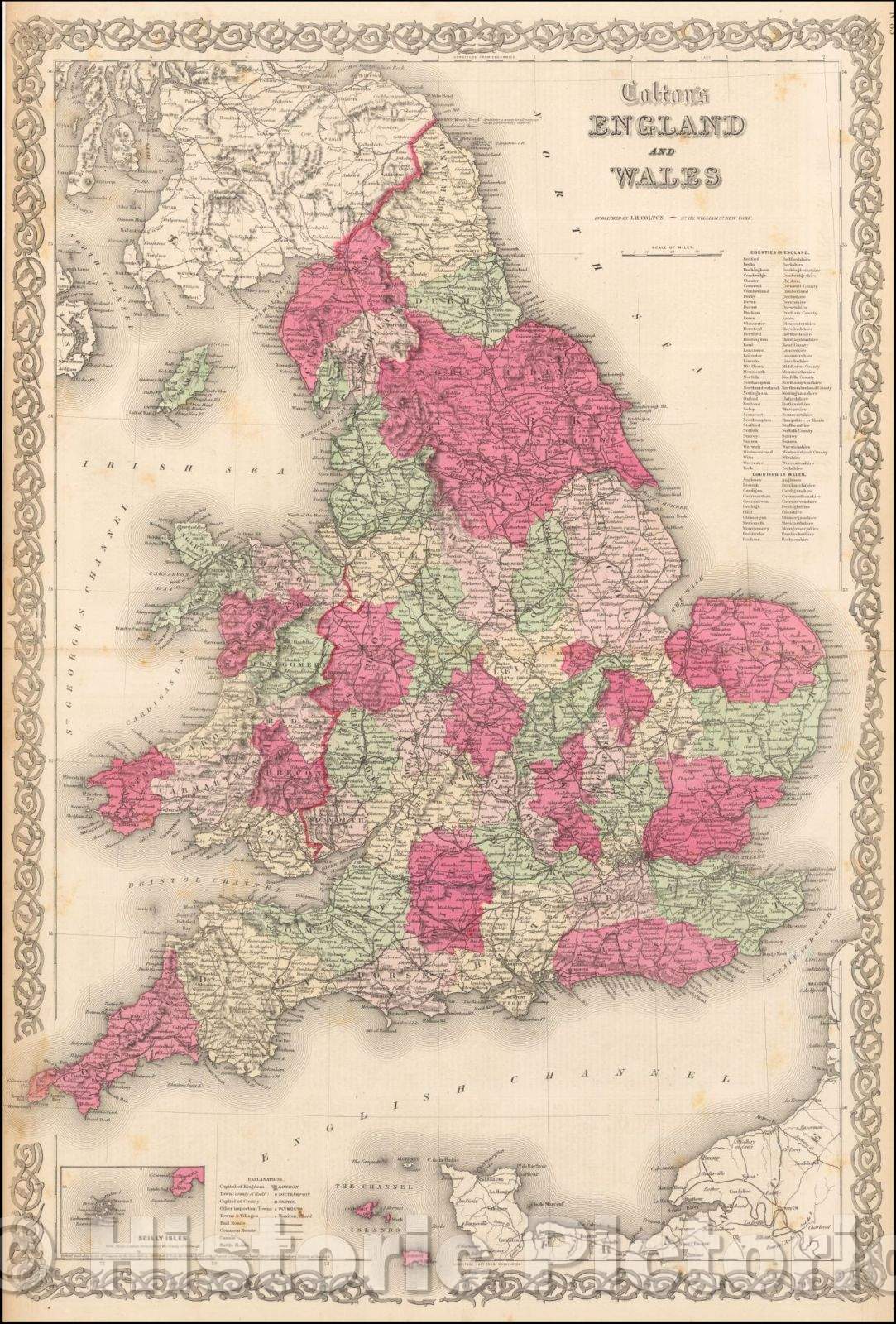 Historic Map - Colton's England and Wales, 1865, Joseph Hutchins Colton - Vintage Wall Art