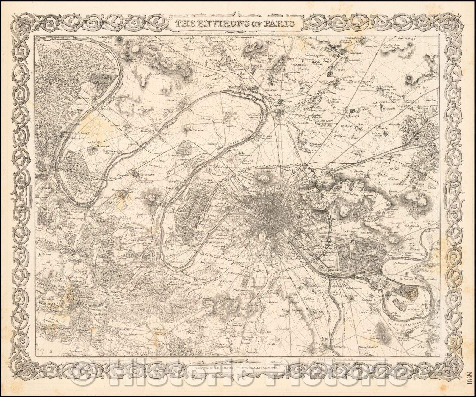 Historic Map - The Environs of Paris, 1865, Joseph Hutchins Colton - Vintage Wall Art