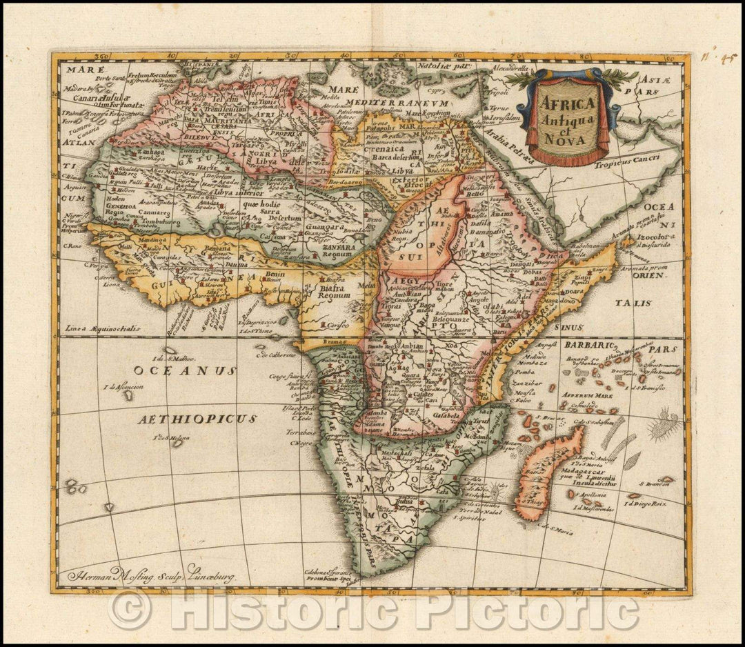 Historic Map - Africa Antiqua et Nova / 17th Century Map of Africa, 1686, Philipp Cl?ver - Vintage Wall Art