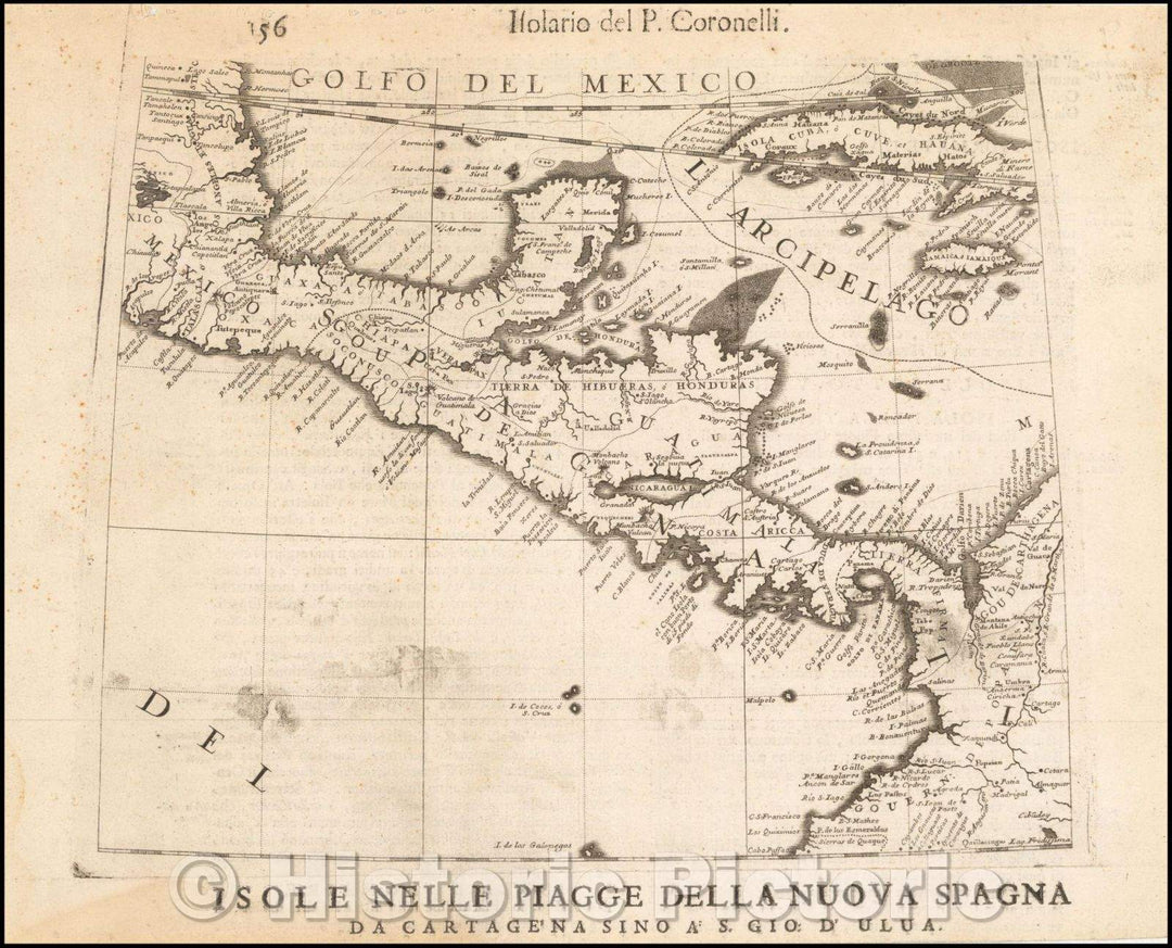 Historic Map - Central America, Yucatan, Cuba, Jamaica and Part of Colombia Isole nelle Piagge della Nuova Spagna de Cartagena sino a S. Gio, 1695 - Vintage Wall Art