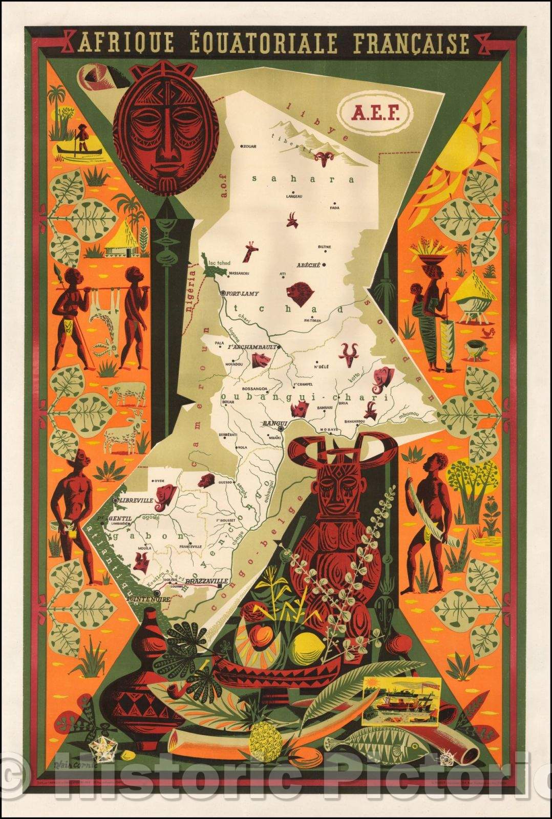 Historic Map - Afrique Equatoriale Francaise/Poster Map, French Equatorial Africa, 1945, Alain Cornic - Vintage Wall Art