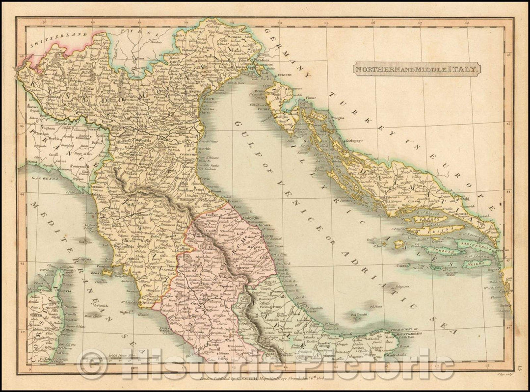 Historic Map - Northern and Middle Italy, 1816, Charles Smith - Vintage Wall Art