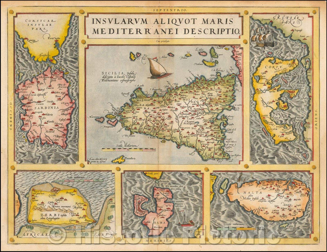 Historic Map - Insularum Aliquot Maris Mediterranei Descriptio [Sicily, Malta, Sardinia, 1573 - Vintage Wall Art