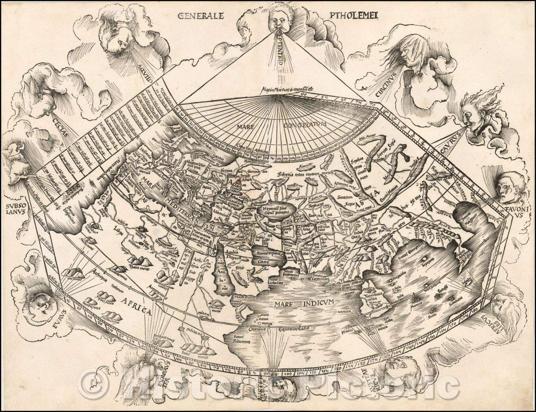 Historic Map - [World] Generale Ptholemei/Ptolemaic world Map, 1513, Martin Waldseem?ller - Vintage Wall Art