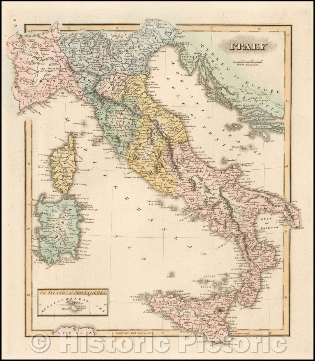 Historic Map - Italy, 1822, Fielding Lucas Jr. - Vintage Wall Art