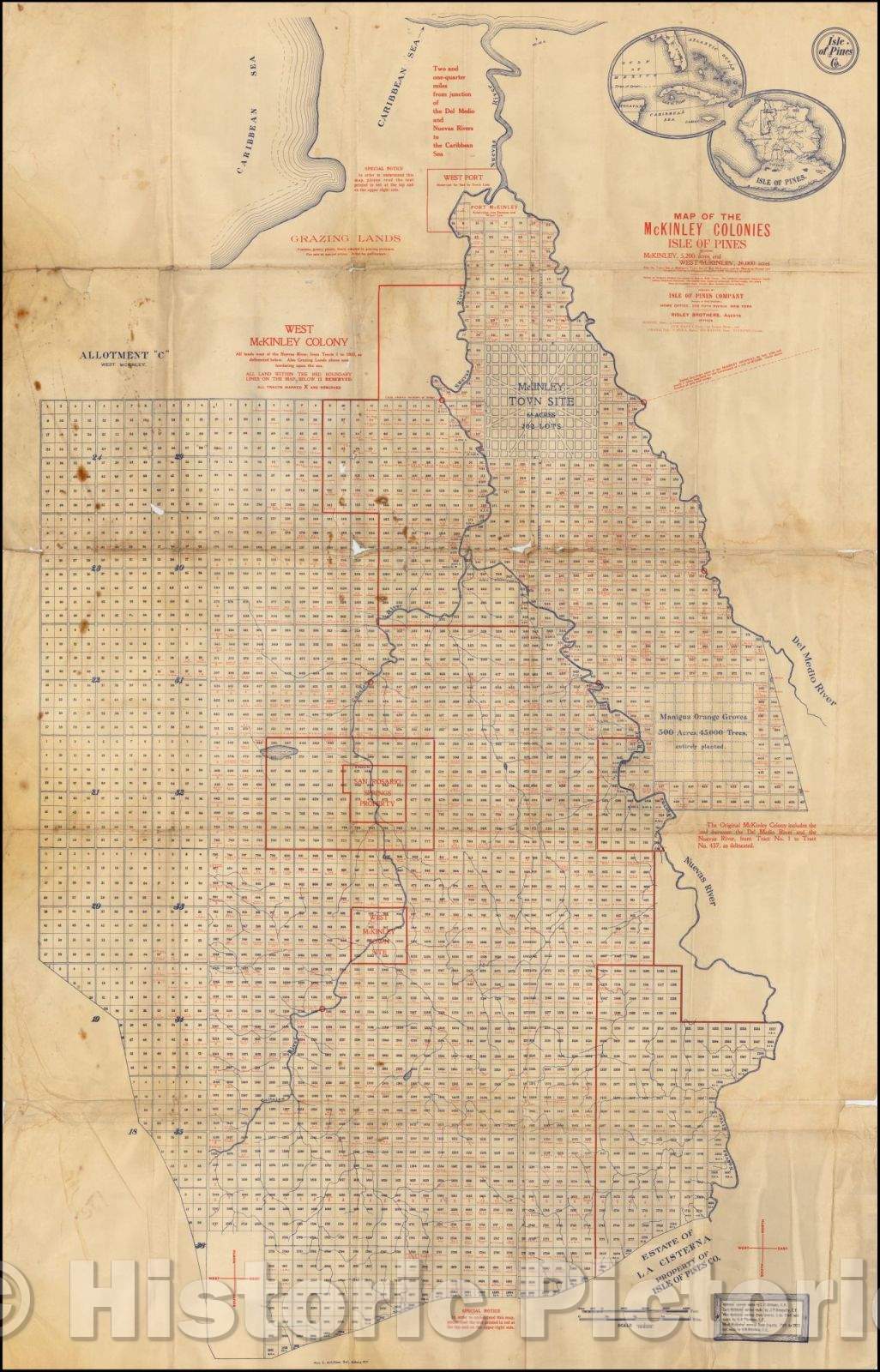 Historic Map - West McKinley Colony (Isle of Pines - Cuba), 1915, George L. Schillner - Vintage Wall Art