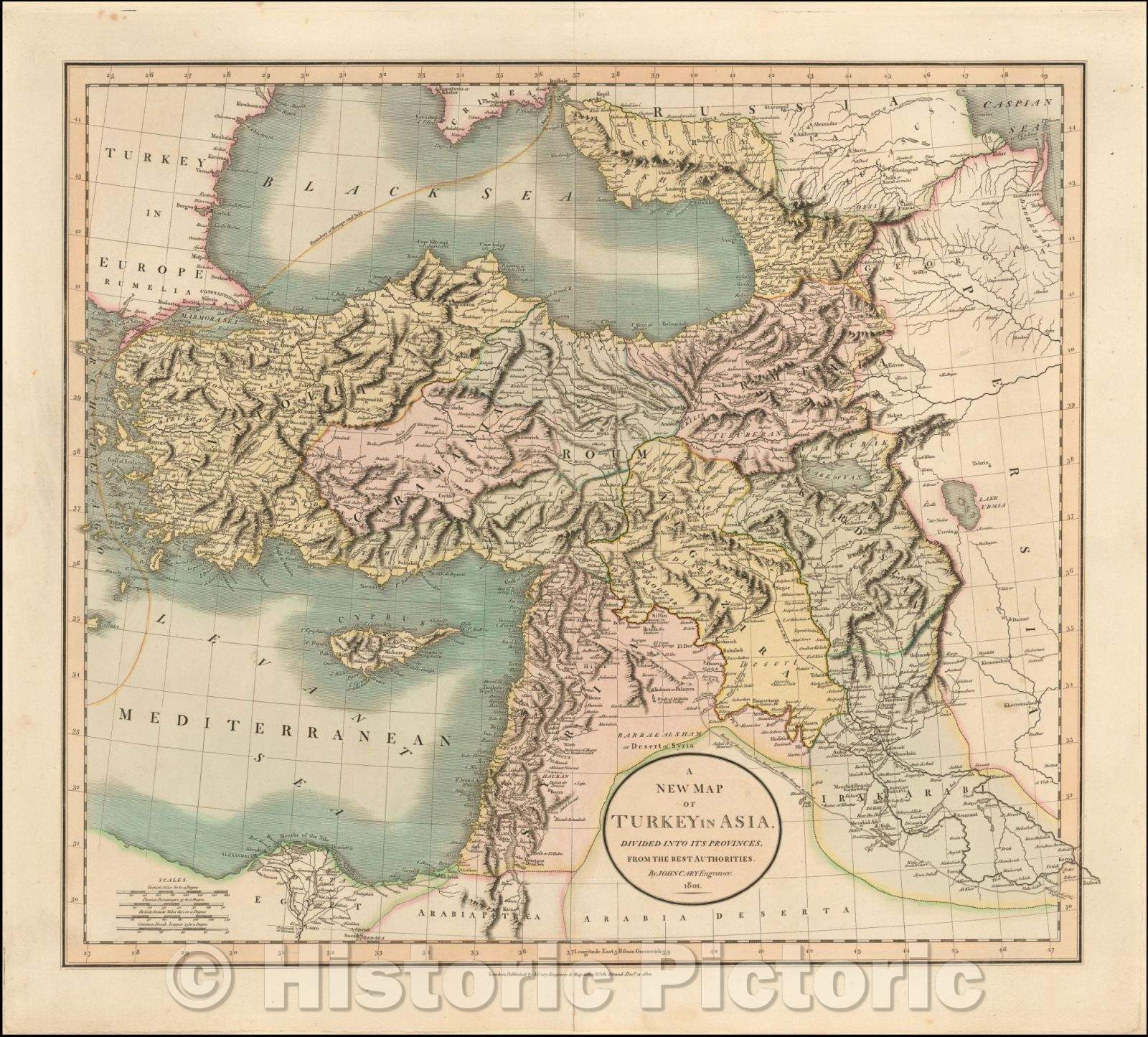 Historic Map - Turkey In Asia, Divided into its Provinces, 1808, John Cary - Vintage Wall Art