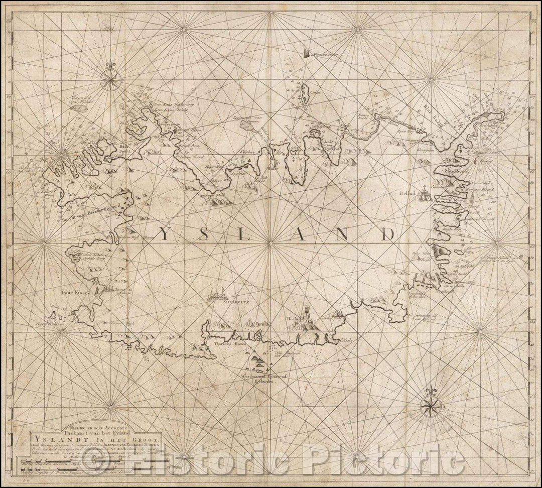 Historic Map - Nieuwe en seer Accurate Paskaart van het Eyland Yslandt In het Groot/Chart of Iceland, from Van Keulen's secret atlas, 1750 - Vintage Wall Art