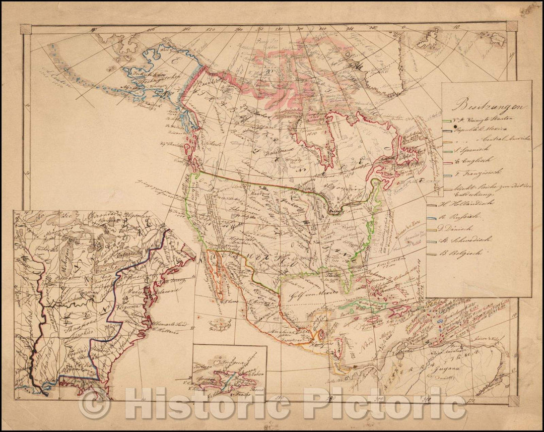 Historic Map - Manuscript Map of North America - Shows Deseret, 1848, Anonymous - Vintage Wall Art