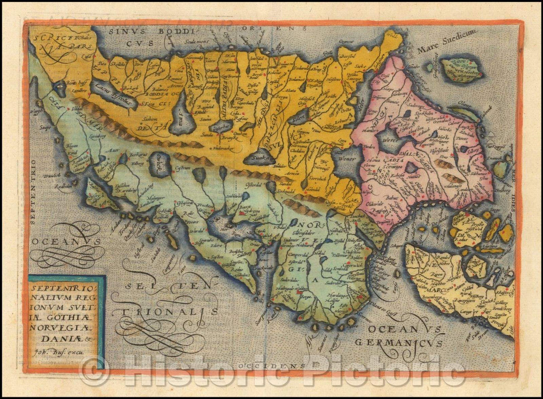 Historic Map - Septentrionalium Regionum Suetiae Gothiae Norvegia Daniae/Denmark, Norway and northern Sweden Gothiae, 1593, Janus Bussemacher - Vintage Wall Art