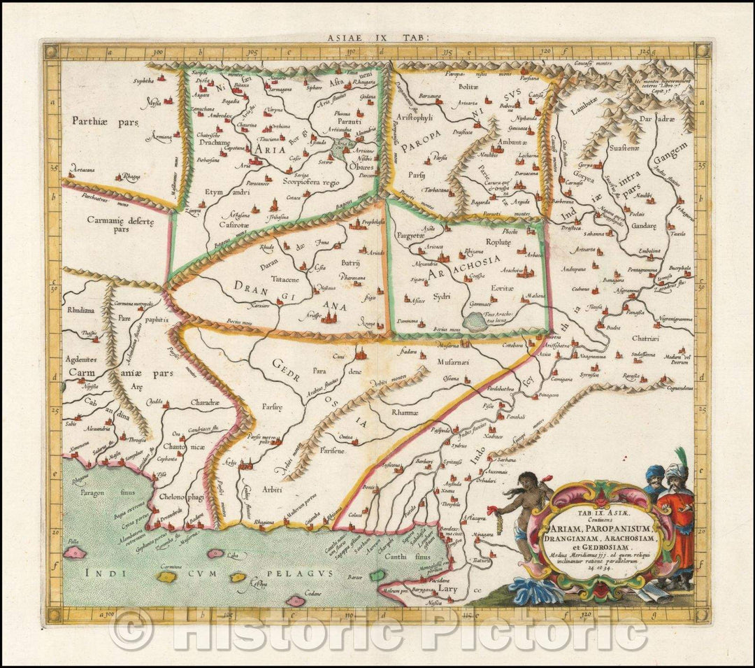 Historic Map - Pakistan Afghanistan & Western India Tab: IX Asia Continens Ariam, Paropanisum, Drangianam, Arachosiam, et Gedrosiam, 1697, Gerard Mercator v1