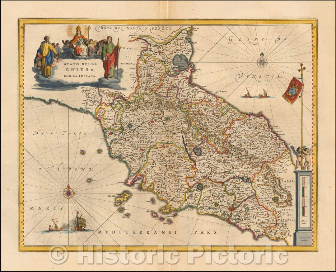 Historic Map - Stato Della Chiesa Con La Toscana Tuscany, Rome, Florence, Siena, Pisa, 1640, Willem Janszoon Blaeu - Vintage Wall Art