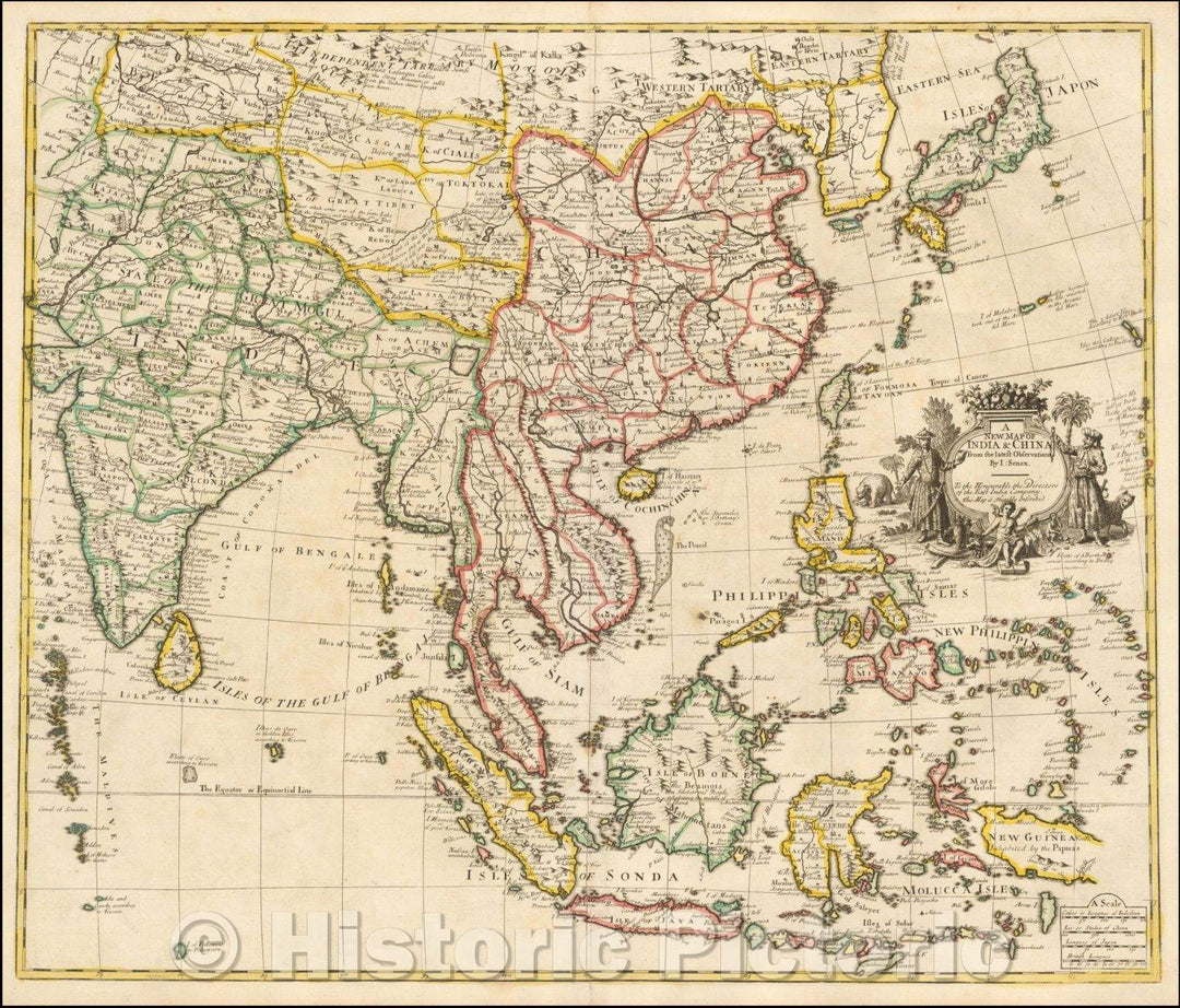 Historic Map - India & China From the latest Observations, 1721, John Senex - Vintage Wall Art