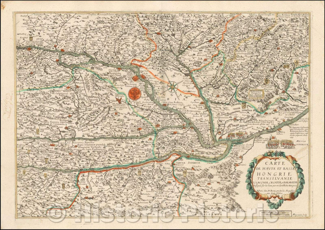 Historic Map - Carte de Haute et Basse Hongrie Transilvanie Sclavonie, Croatie :: Upper and Lower Hungary, Transilvania, Slovenia, Croatia and Dalmatia, 1663 - Vintage Wall Art