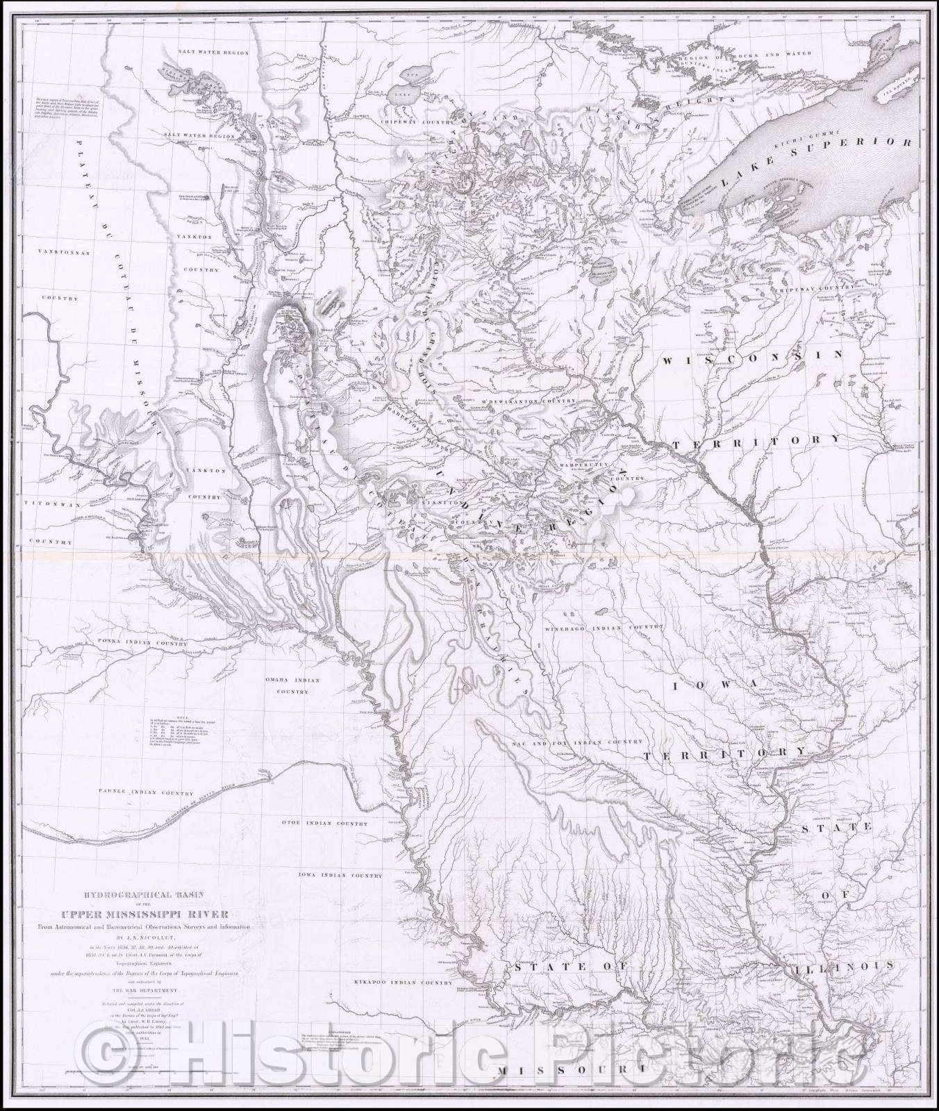 Historic Map - Hydrographical Basin of the Upper Mississippi River from Astronomical and Barometrical Observations Surveys and Information, 1845 v4