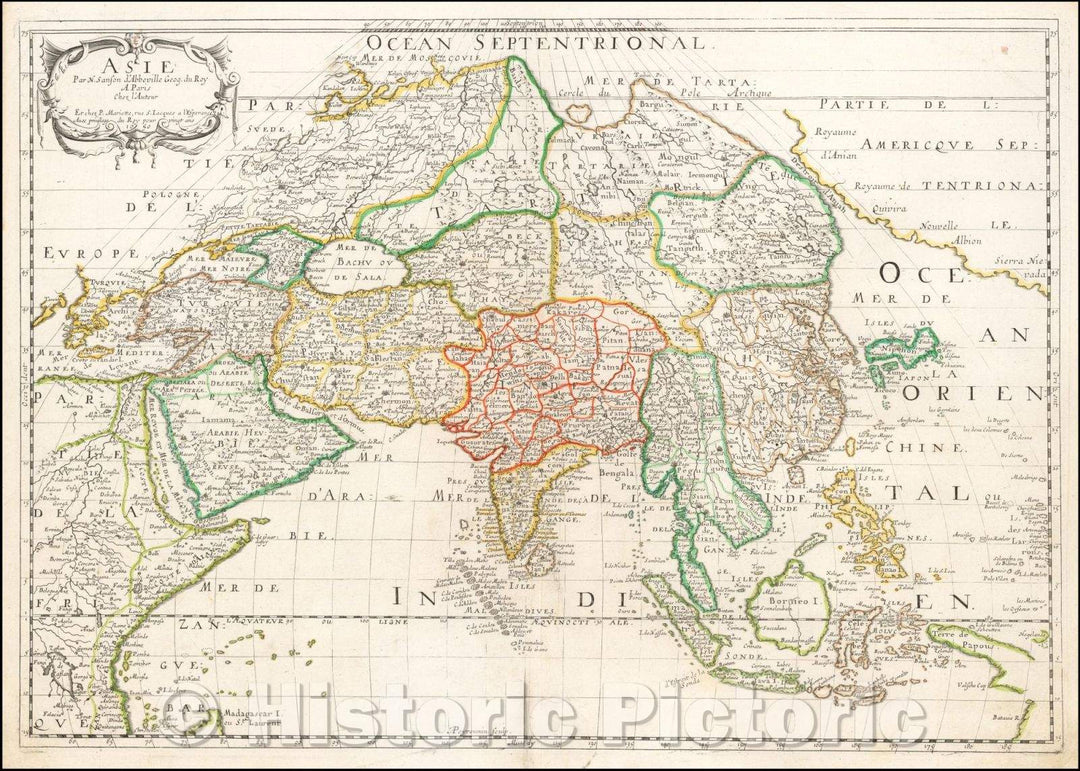 Historic Map - Asia, 1650, Nicolas Sanson - Vintage Wall Art