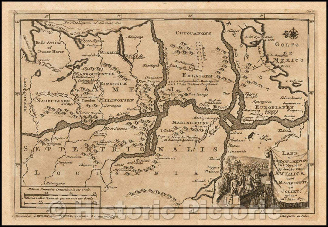 Historic Map - (Early of the Mississippi River) Land en Volk-Ontdekking in't Noorder :: (Early of the Mississippi River) Country and Folk-Discovery in't North, 1707 - Vintage Wall Art