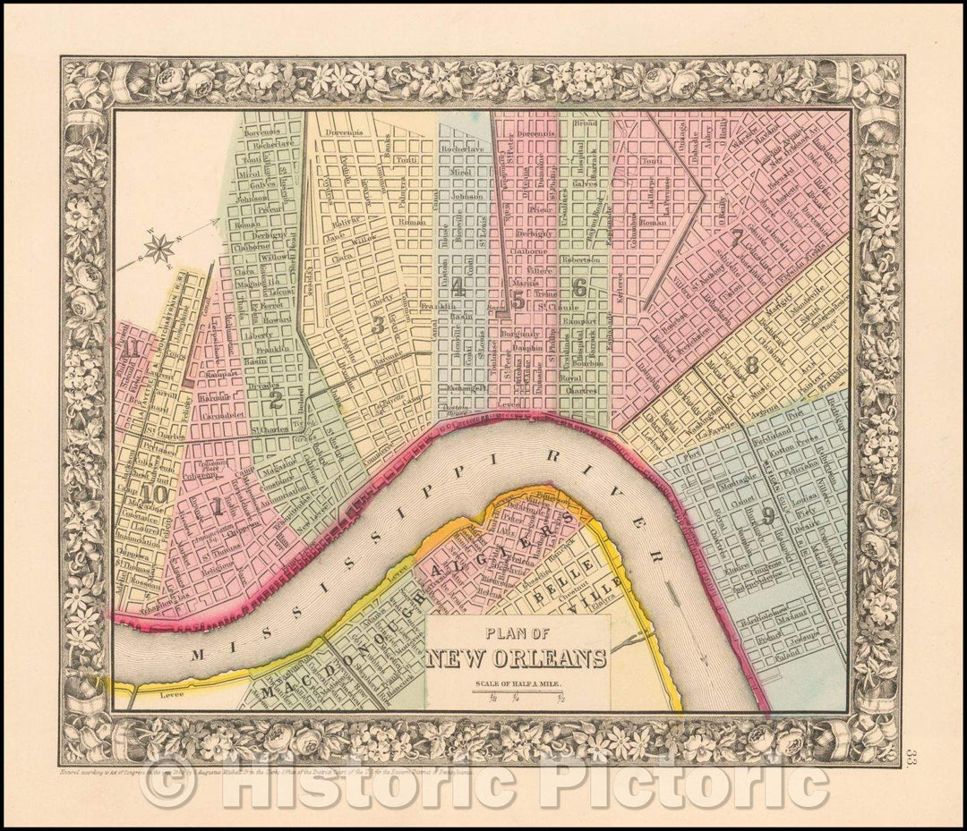 Historic Map - Plan of New Orleans, 1863, Samuel Augustus Mitchell Jr. v1