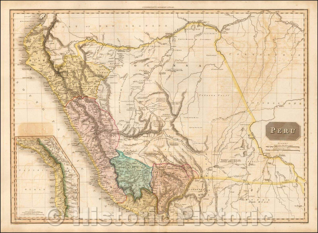 Historic Map - Peru, South America, 1812, John Pinkerton - Vintage Wall Art