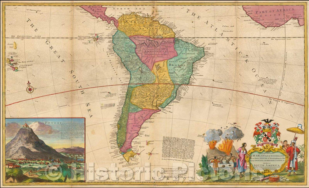 Historic Map - Map of South America, According to the Newest and Most Exact Observations, 1730, Herman Moll - Vintage Wall Art