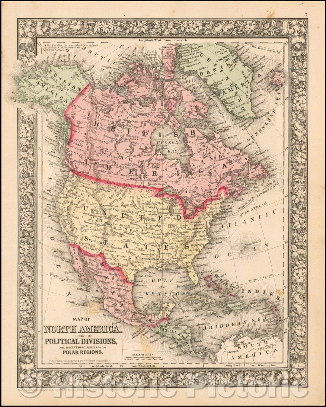 Historic Map - Map of North America Showing Its Political Divisions, and Recent Discoveries in the Polar Regions, 1865, Samuel Augustus Mitchell Jr. v2