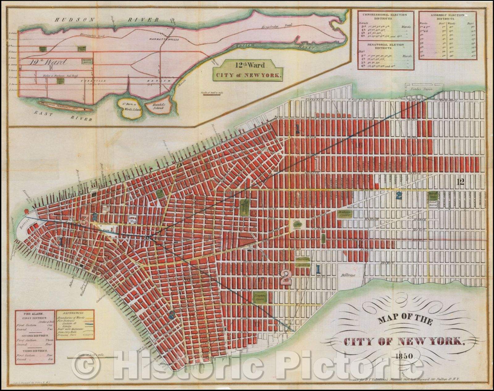 Historic Map - Map of the City of New York, 1850, Valentine's Manual - Vintage Wall Art