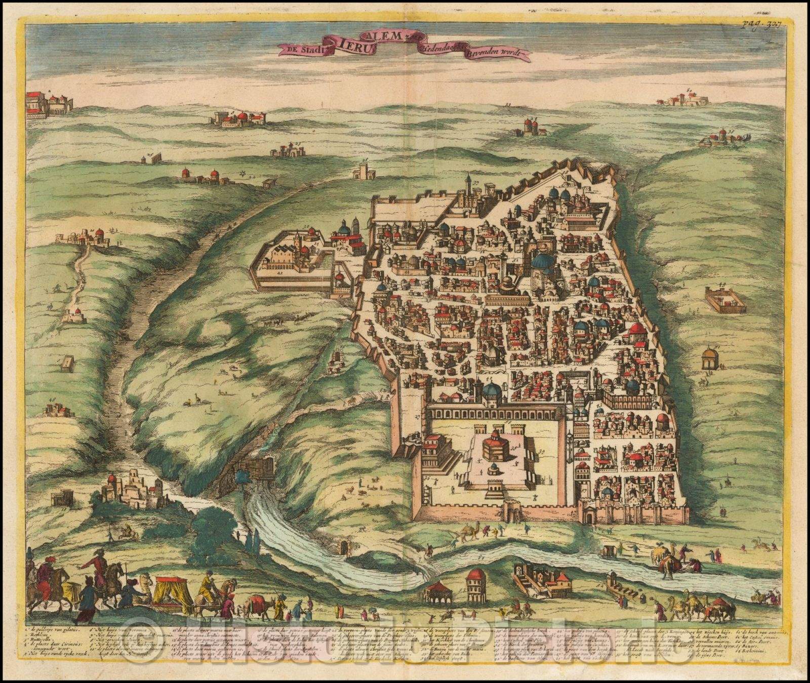 Historic Map - De Stadt Ierusalem zoot Hedendaeghs Bevonden wordt/View of Jerusalem, based upon an earlier View by Bardino Amico, 1677, Olfert Dapper - Vintage Wall Art