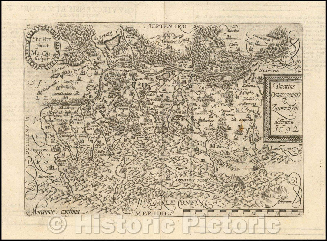 Historic Map - Ducatus Oswieczensis & Zatoriensis desc :: Southern Poland, from the Weysel River in the north to the Carpathian Mountains in the south, 1592 - Vintage Wall Art