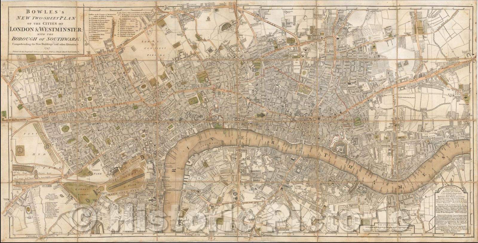 Historic Map - Bowles's New Two-Sheet Plan of the Cities of London and Westminster, with the Borough of Southwark, 1797, Carrington Bowles - Vintage Wall Art