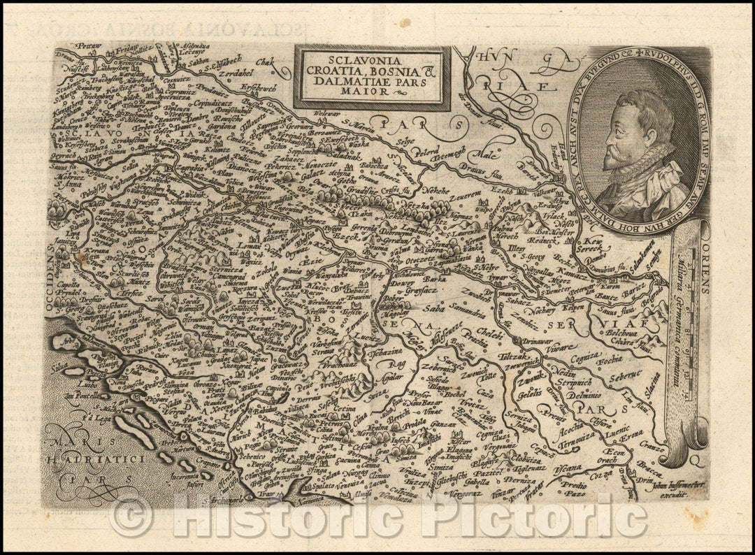 Historic Map - Sclavonia Croatia, Bosnia & Dalmatiae Pars :: Region from Slovenia to Serbia, engraved by Johann Bussemacher, 1592 - Vintage Wall Art