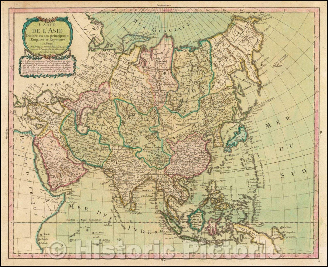 Historic Map - Carte L'Asie Divisee en ses principaux Empires et Royaumes/Map of Asia, published in Paris by Pierre Bourgoin, 1743, Pierre Bourgoin - Vintage Wall Art