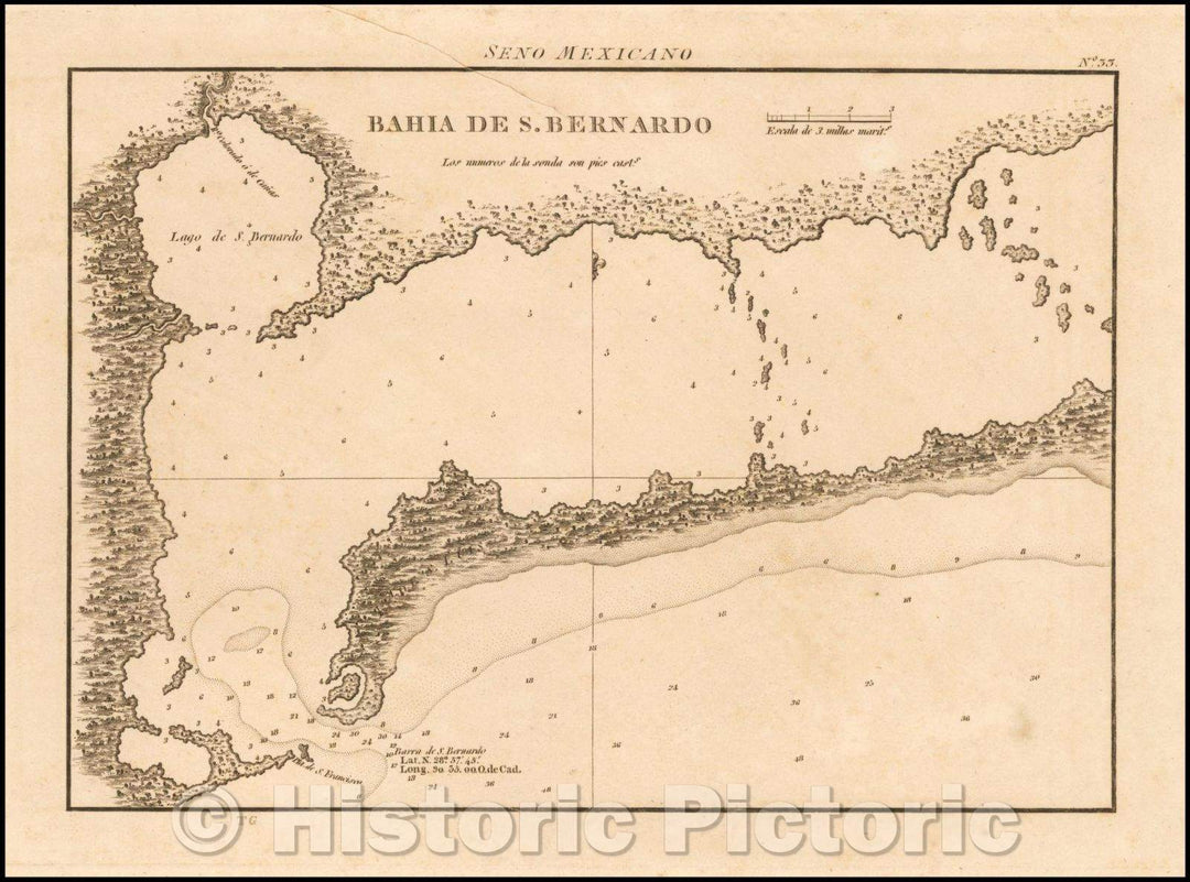 Historic Map - Matagorda Bay Bahia De S. Bernardo, 1809, Direccion Hidrografica de Madrid - Vintage Wall Art