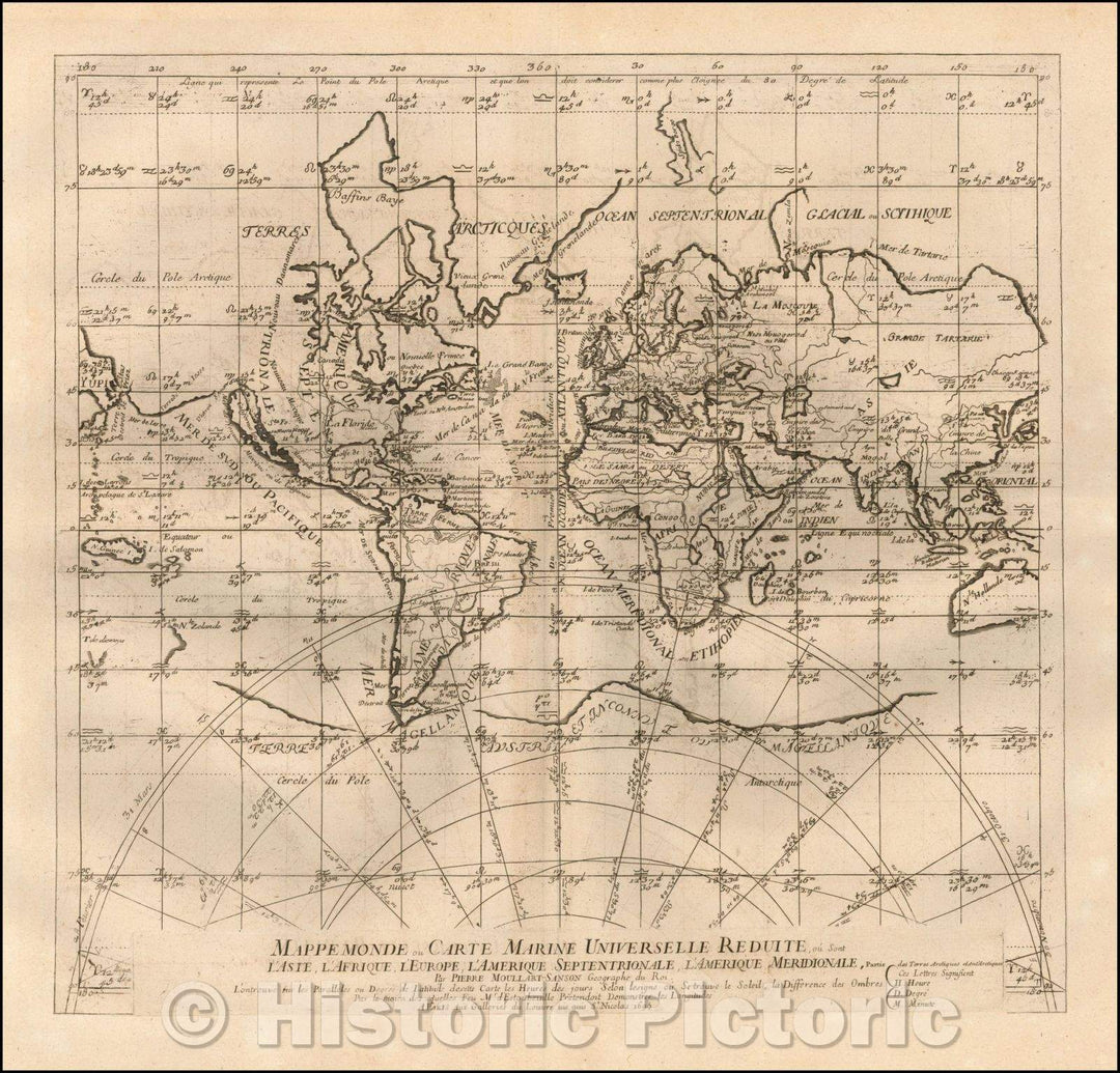 Historic Map - Mappemonde ou Carte Marine Universelle Reduite, ou sont L'Asie, L'Afrique/World Map by Pierre Moullart-Sanson, 1695, Pierre Moullart Sanson - Vintage Wall Art