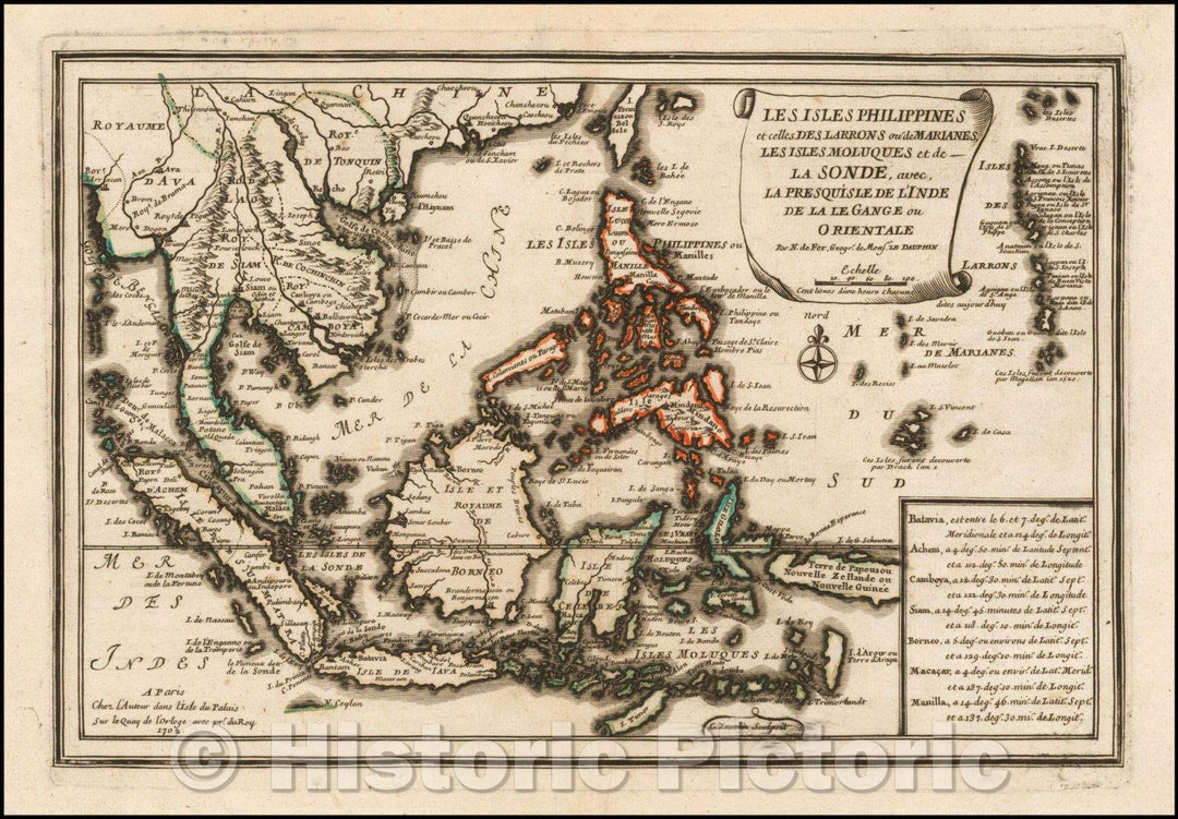 Historic Map - Les Isles Philippines et celles Des Larrons ou de Marianes Les Isles Moluquest et de La Sonde/Map of the Philippines and Southeast Asia, 1702 - Vintage Wall Art