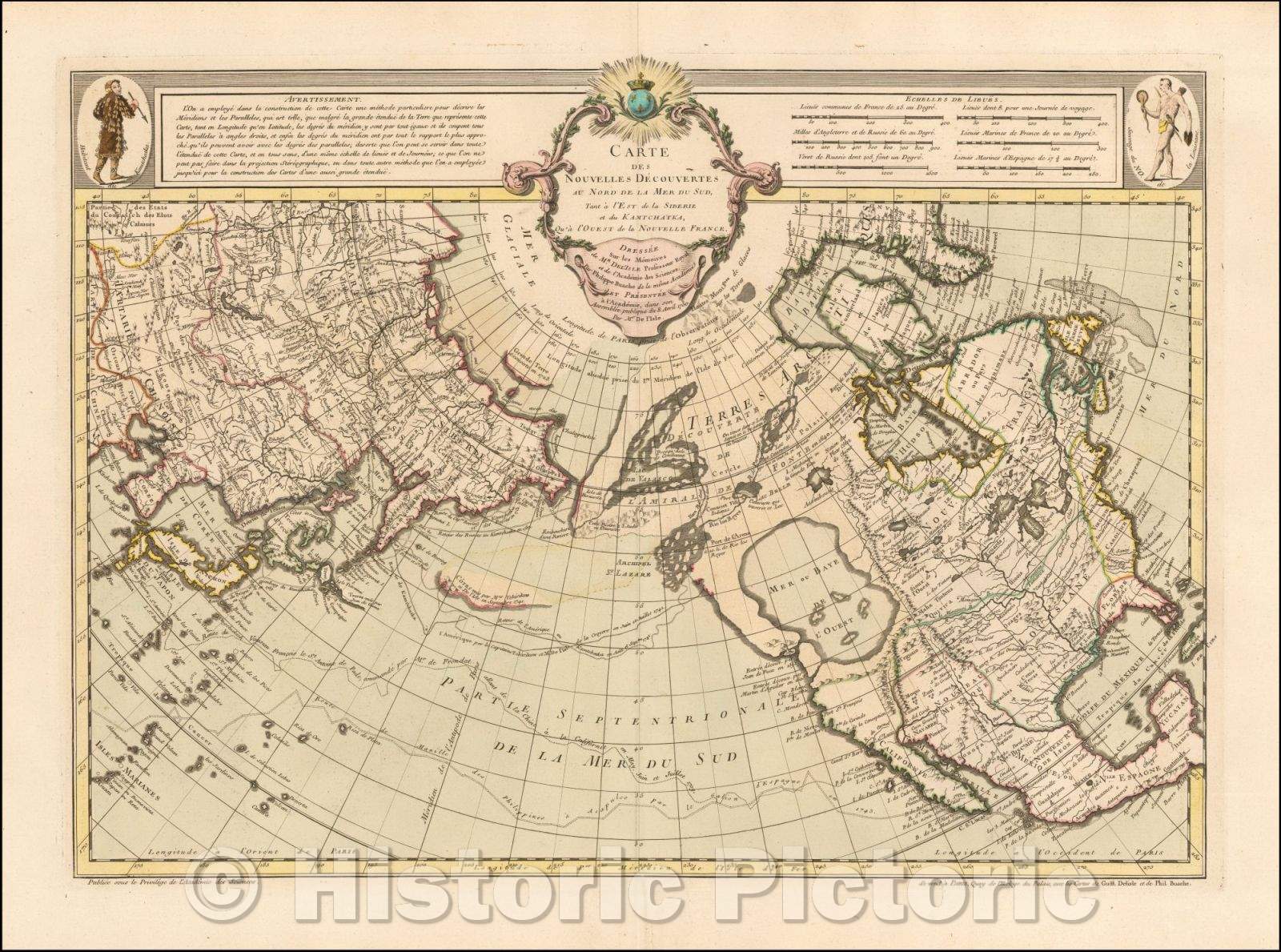 Historic Map - Carte Des Nouvelles Decouvertes Au Nord de la Mer de Sud, Tant a l'Est de la Siberie et du Kamtchatcka, Qu'a l'Ouest de la Nouvelle France, 1752 v5