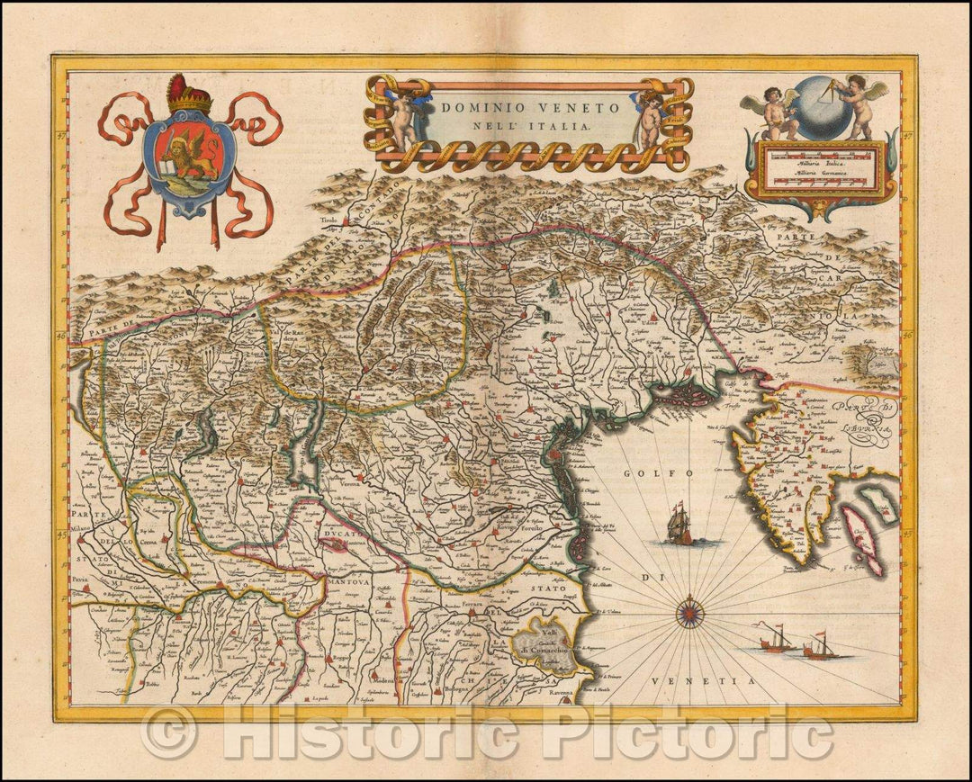 Historic Map - Dominio Veneto Nell' Italia/Veneto Domain Nell 'Italy, 1640, Willem Janszoon Blaeu - Vintage Wall Art