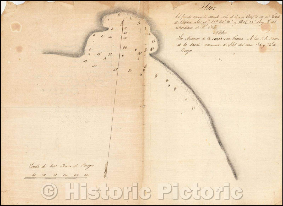 Historic Map - Plano del puerto de escondido situado sobre el Oceano Pacifico en el Estad, 1800 - Vintage Wall Art