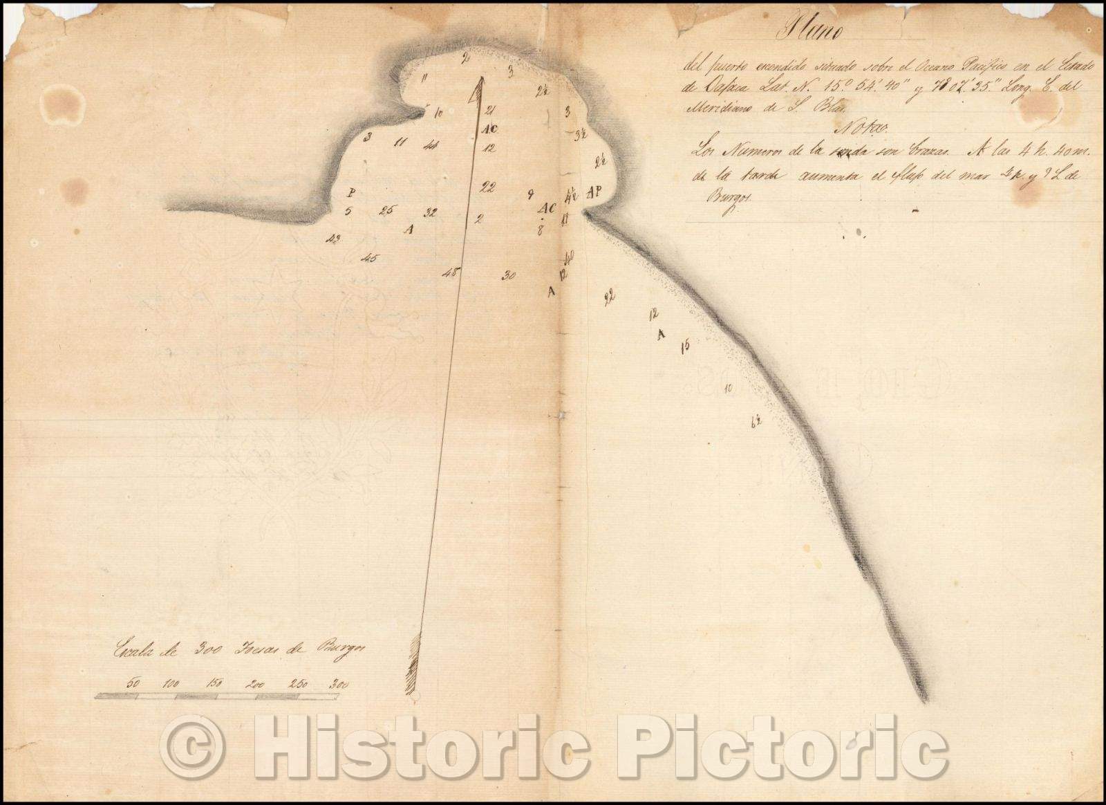 Historic Map - Plano del puerto de escondido situado sobre el Oceano Pacifico en el Estad, 1800 - Vintage Wall Art