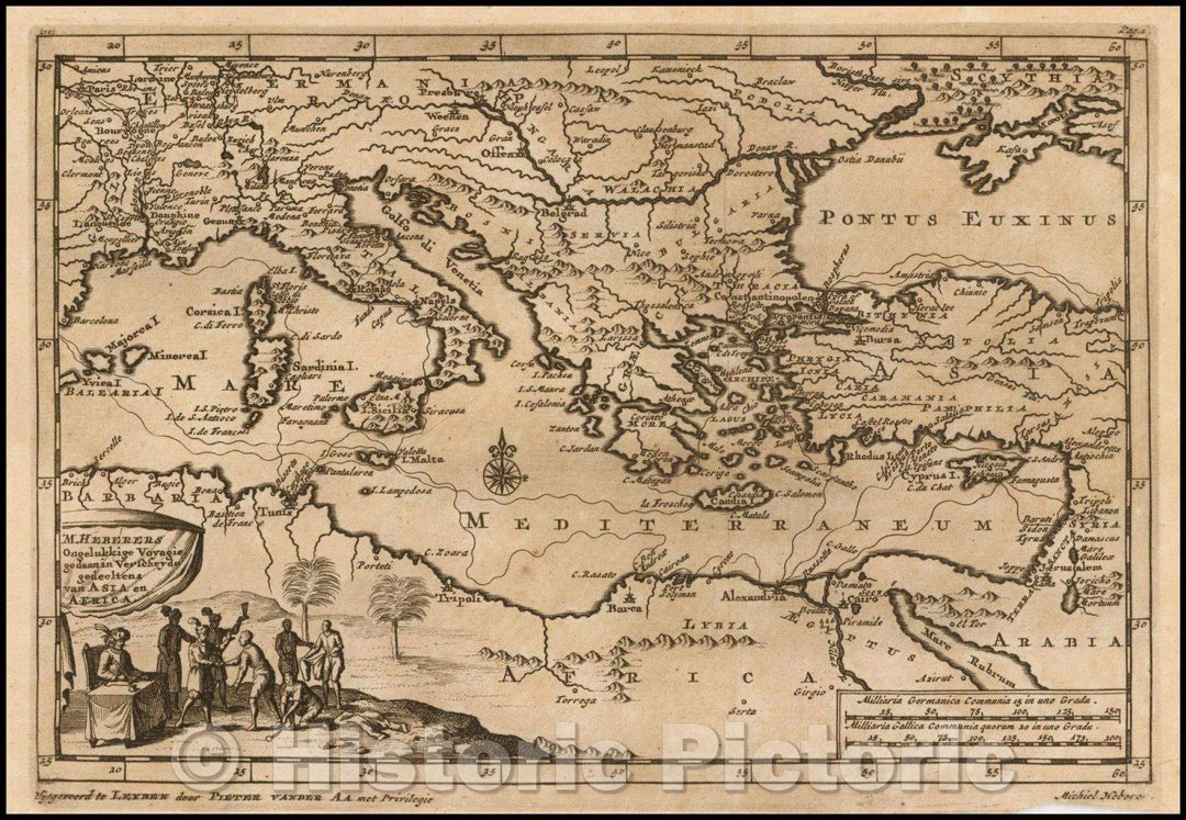 Historic Map - M. Heberers Ongelukkige Voyagie gedaan in Verscheyde gedeeltens van Asia en Africa/Map of the Mediterranean and contiguous lands, 1700 - Vintage Wall Art