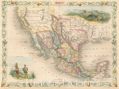 Historic Map - Mexico, California and Texas (Rare Early State!), 1849, John Tallis v1