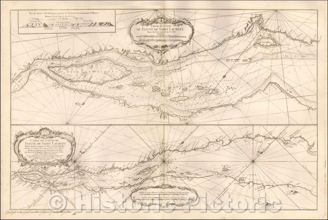 Historic Map - Partie du Cours du Fleuve de Saint Laurent depuis Quebec jusqu'au Cap aux Oyes Carte du Cours du Fleuve Saint Laurent depuis Quebec, 1761 v1