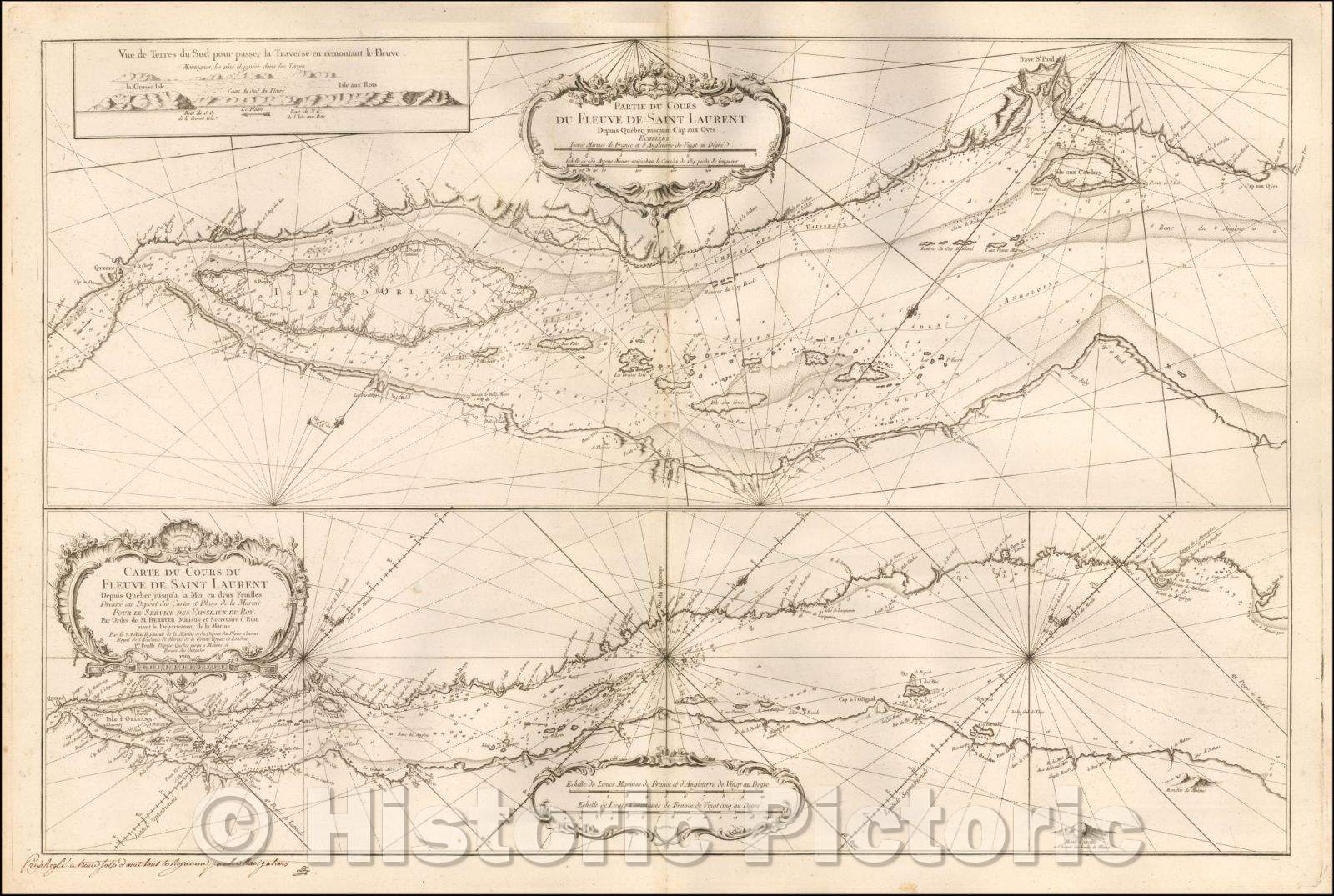 Historic Map - Partie du Cours du Fleuve de Saint Laurent depuis Quebec jusqu'au Cap aux Oyes Carte du Cours du Fleuve Saint Laurent depuis Quebec, 1761 v1