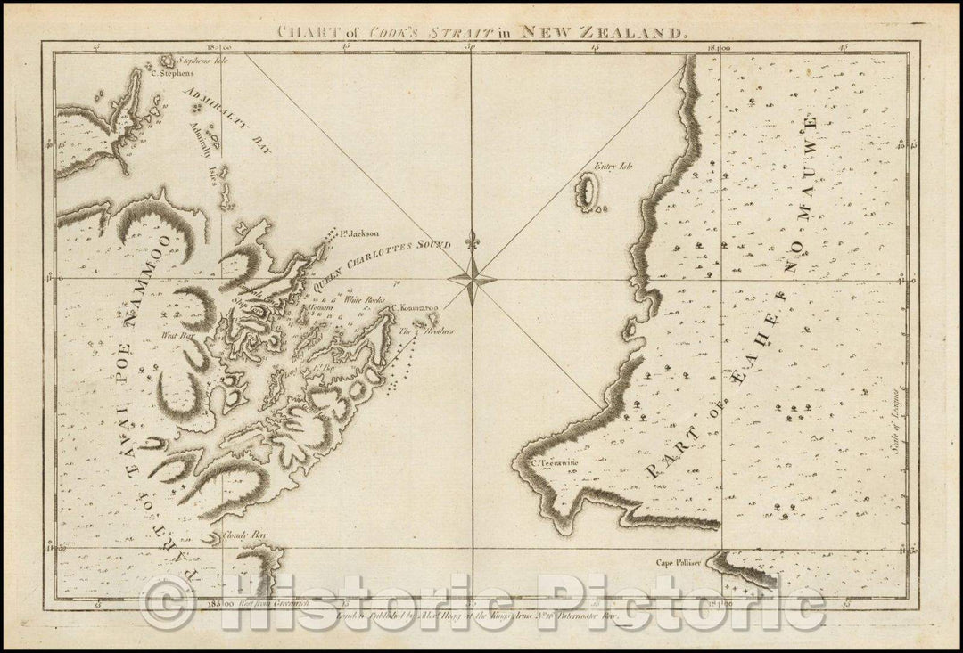 Historic Map - Chart of Cook's Strait in New Zealand, 1784, James Cook - Vintage Wall Art