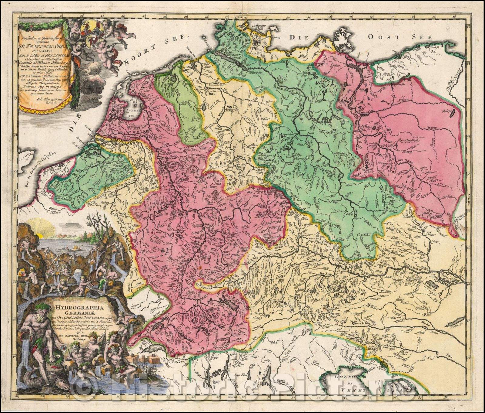 Historic Map - Hydrographia Germaniae qua Geographiae Naturalis ea pars quae de Aquis/Map of Western Europe, systems of the German Empire, 1710 - Vintage Wall Art