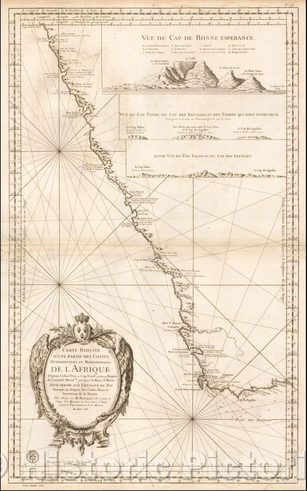 Historic Map - Carte Reduite d'une Partie des Costes Occidentales et Meridionales de l'Af :: West Costes and southern Africa from Cabo Frio an, 1753 - Vintage Wall Art