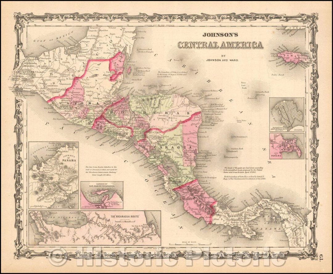 Historic Map - Johnson's Central America, 1863, Benjamin P Ward v1