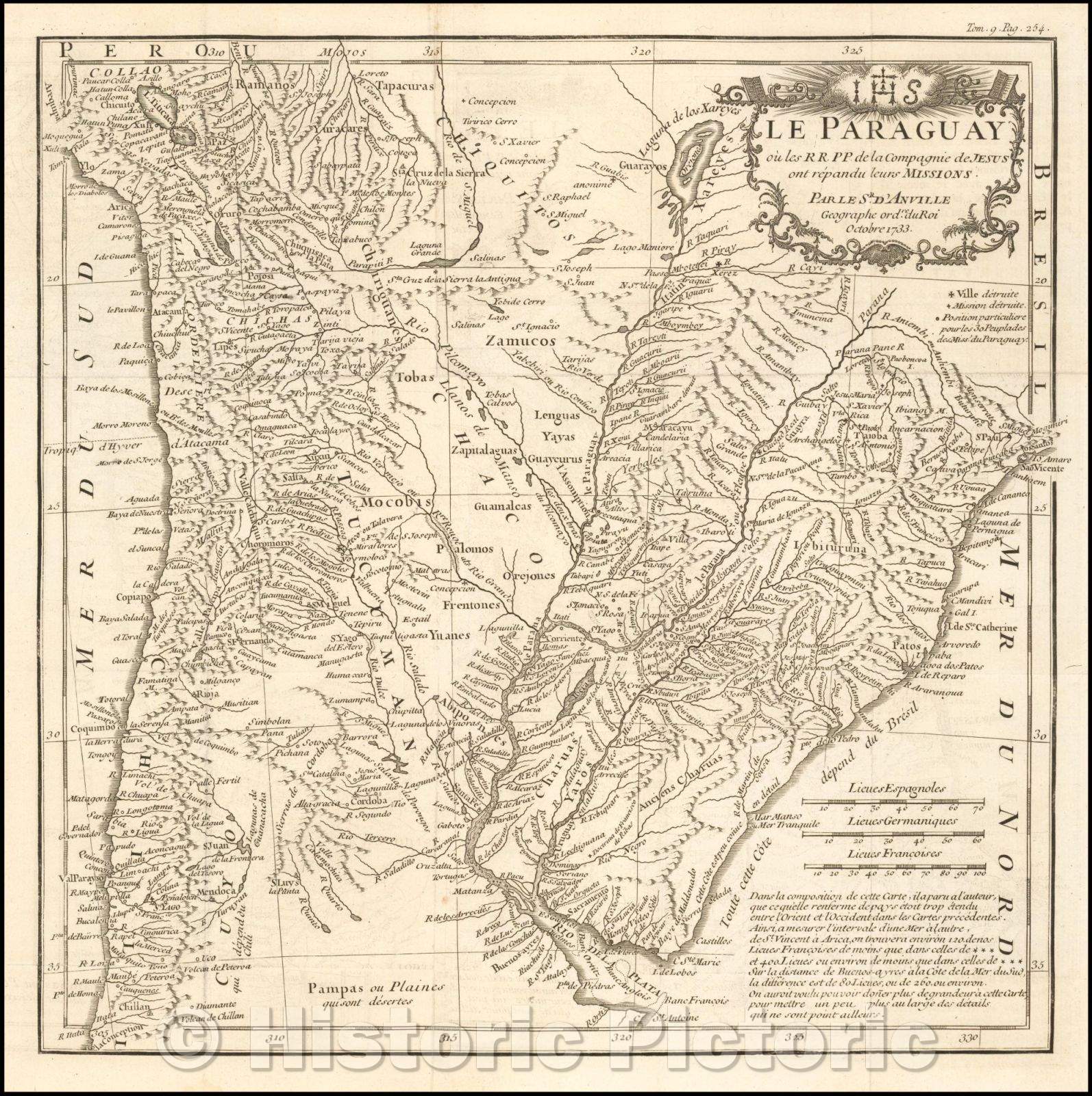 Historic Map - Le Paraguay ou les RR. PP de la Compagnie de Jesus ont repandu leurs Missions/Map of the Jesuit Regions of South America, 1733, Samuel Fritz - Vintage Wall Art