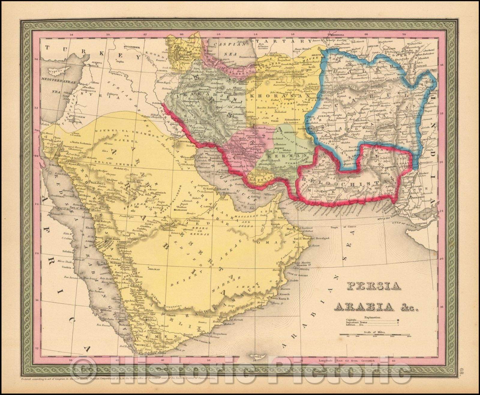 Historic Map - Persia Arabia, 1850, Thomas, Cowperthwait & Co. - Vintage Wall Art