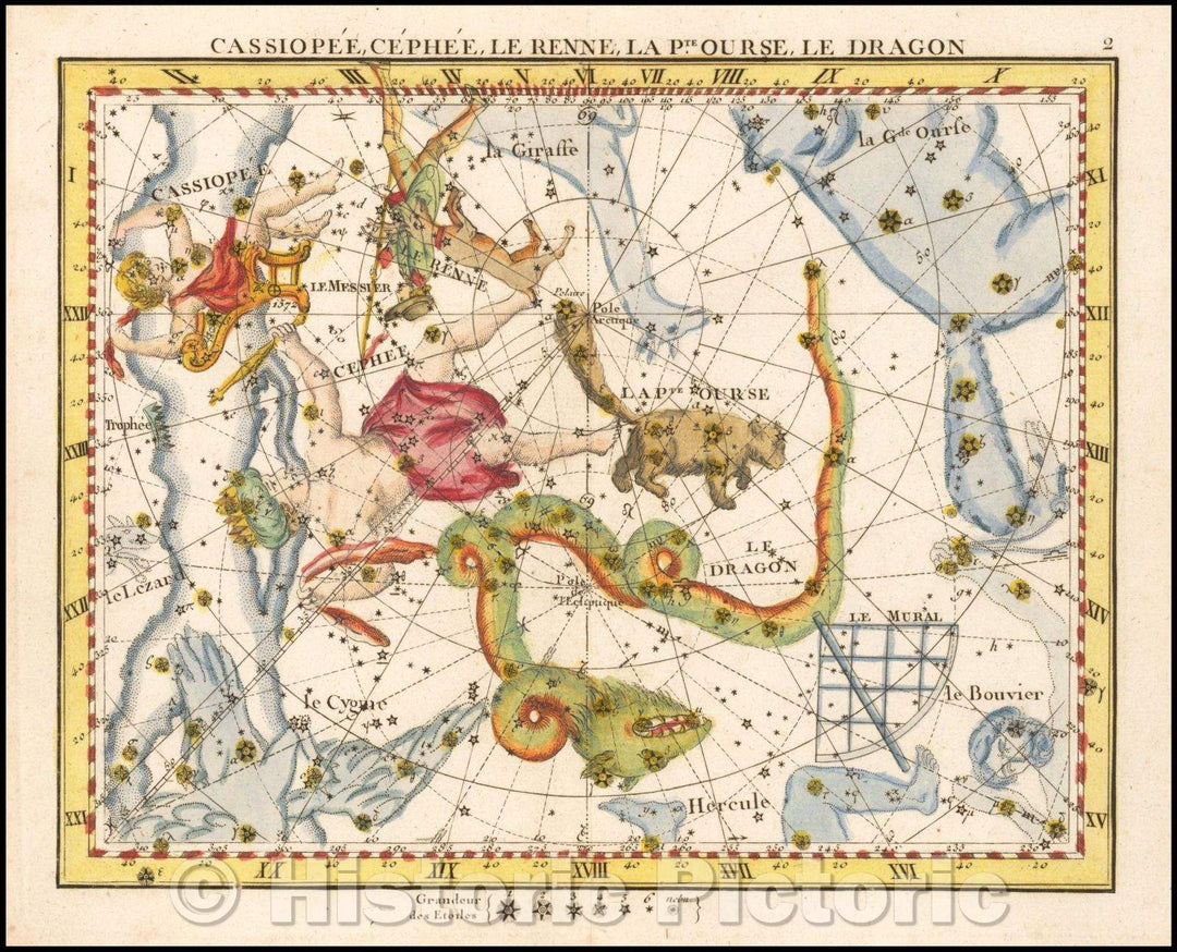 Historic Map - Cassiopee, Cehee, Le Renne, La Pt.Ourse, Le Dragon/Star Chart of the constellations Cassiopea, Cepheus, Ursa Minor & Draco, 1776 - Vintage Wall Art